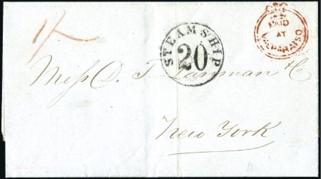 CHILE: 1854 (Aug 15) Entire to the USA with the re