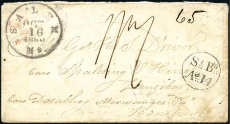 Stamp of Zanzibar » Pre-Post Office Period (Pre-1875) 1860 (Oct 16) Incoming envelope from Salem, Massac