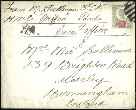 Stamp of Zanzibar » Anti-Slave Patrol (1864-1896) 1889 (Aug) Sailor’s concessionary rate envelope fr