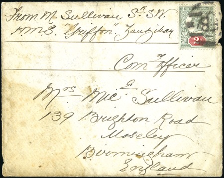 Stamp of Zanzibar » Anti-Slave Patrol (1864-1896) 1888 (Aug) Sailor’s concessionary rate envelope fr