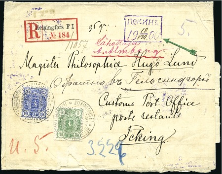 1900 Registered wrapper from Finland to PEKING via