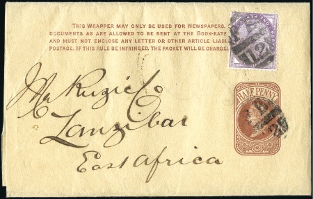 Stamp of Zanzibar » The Indian Post Office (1875-1895) 1895 (Aug 3) India 1/2a newspaper wrapper uprated 