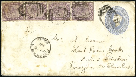 1889 (May 6) Incoming Ceylon 5c postal stationery 