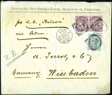 Stamp of Zanzibar » The Indian Post Office (1875-1895) 1893 (Aug 5) Printed envelope of the German East A