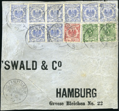 1890 (Oct 4) Large piece/front to Germany at nine-