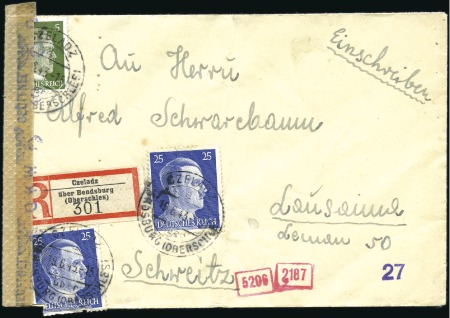 BENDSBERG: 1943 Registered censored cover from M.L