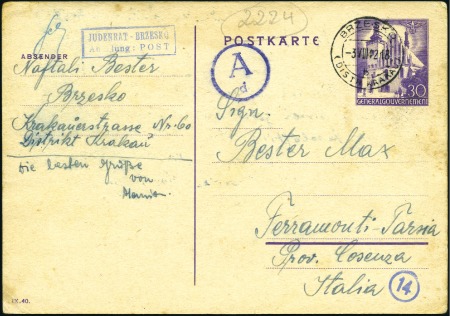 BRZESKO: 1942 30pfg General Government postcard fr