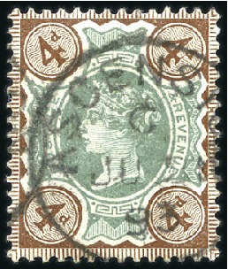 GB 1887 4d green & brown with Ascension 21.5mm cod