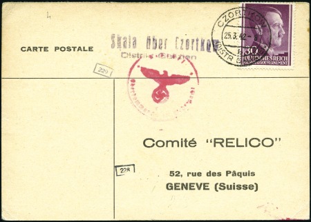CZORTKOW: 1942 Preprinted postal card sent by Yett