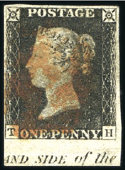 Stamp of Great Britain » 1840 1d Black and 1d Red plates 1a to 11 1840 1d Black pl.1b TH lower marginal showing "AND