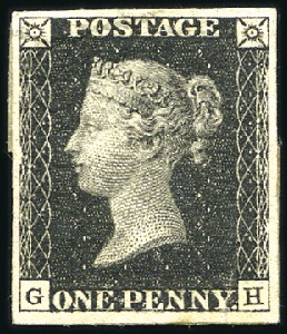 Stamp of Great Britain » 1840 1d Black and 1d Red plates 1a to 11 1840 1d Black pl.5 GH, mint example stuck on piece