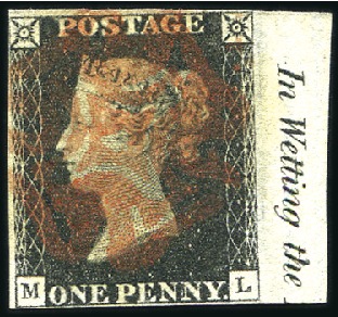 Stamp of Great Britain » 1840 1d Black and 1d Red plates 1a to 11 1840 1d Black pl.2 ML right marginal showing "In W