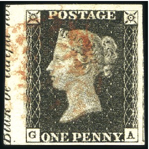 Stamp of Great Britain » 1840 1d Black and 1d Red plates 1a to 11 1840 1d Black pl.8 GA left marginal showing partia