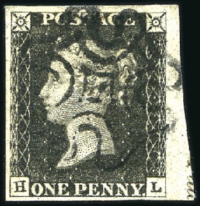 Stamp of Great Britain » 1840 1d Black and 1d Red plates 1a to 11 1840 1d Black pl.6 HL right marginal with partial 