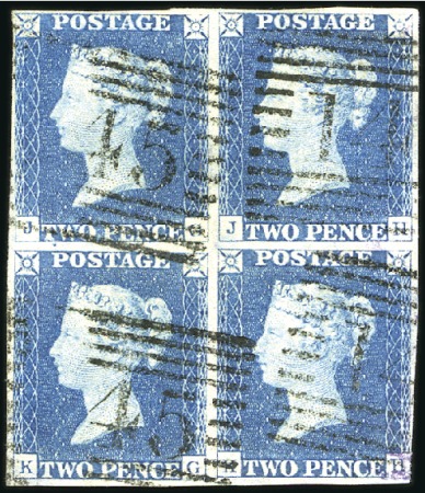 Stamp of Great Britain » 1840 2d Blue (ordered by plate number) 1840 2d blue pl.1 JG/KH block of four, just touche