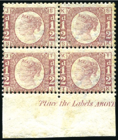 Stamp of Great Britain » 1854-70 Perforated Line Engraved 1870 1/2d Rose-Red pl.13 mint og lower marginal bl