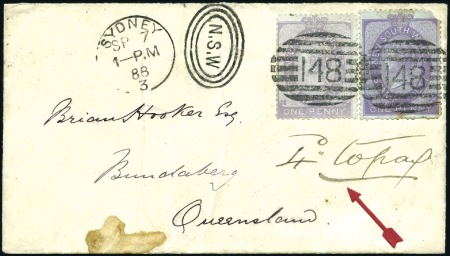 1888 Cover to Queensland franked by two 1d lilac r