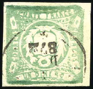 1868-1872 1d green with INVERTED arms embossing, u