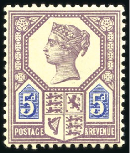 Stamp of Great Britain » 1855-1900 Surface Printed 1887 5d Dull Purple & Blue die I, mint nh, slightl