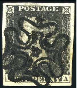 Stamp of Great Britain » 1840 1d Black and 1d Red plates 1a to 11 1840 1d Black pl.4 LA with b lack MC with number 1