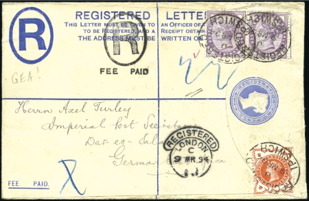 Stamp of Great Britain » 1855-1900 Surface Printed 1894 (Mar 9) Registered envelope to GERMAN EAST AF