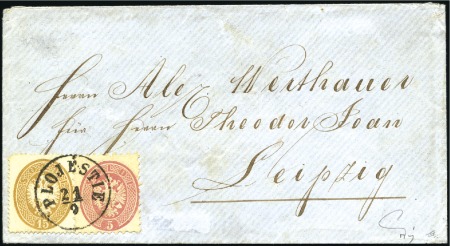 Stamp of Romania » Romania Austrian Levant Post Offices 1863-64 5s large perf +15s small perf cancelled by