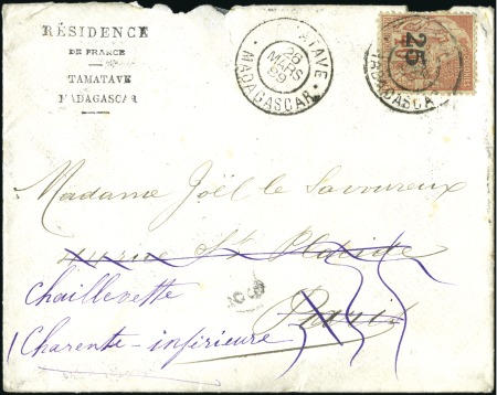 Stamp of Colonies françaises » Madagascar (Poste française) EARLIEST KNOWN USAGE, MARCH 26, 1889

1889 Envel