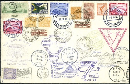 Stamp of Germany » German Empire 1933 CHICAGO Flight with 3-countries franking: Ger