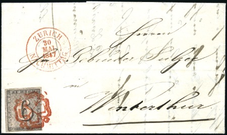 1846 Zurich 6 type I tied to small folded letter b