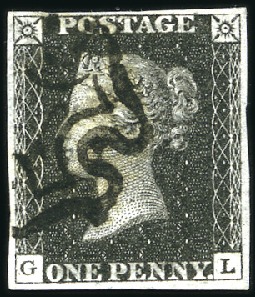Stamp of Great Britain » 1840 1d Black and 1d Red plates 1a to 11 1840 1d Black group of 10 with four margins incl. 