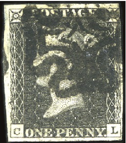 Stamp of Great Britain » 1840 1d Black and 1d Red plates 1a to 11 1840 1d Black pl.11 CL, very close to large margin