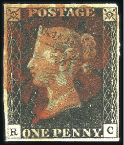 Stamp of Great Britain » 1840 1d Black and 1d Red plates 1a to 11 1840 1d Black group of 10 with four margins incl. 