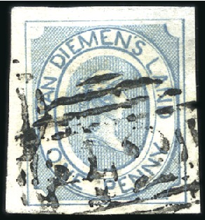 1853 1d Blue used, intermediate impression, thin h