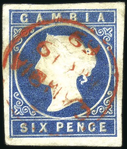Stamp of Gambia SECOND EARLIEST KNOWN USAGE

1869 6d Deep blue, 