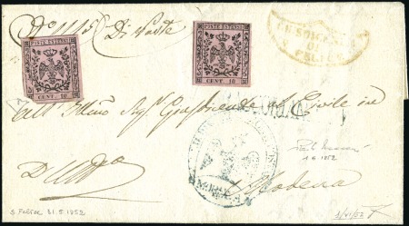 Stamp of Italian States » Modena FIRST DAY OF USAGE

1852 Registered folded cover