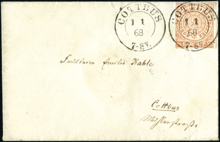 Stamp of Germany » Norddeutscher Postbezirk FIRST DAY USAGE

1868 Cover posted locally withi