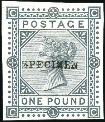 Stamp of Great Britain » 1855-1900 Surface Printed 1878 £1 Slate-Grey imperforate colour trial, wmk M