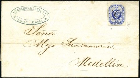 Stamp of Colombia VERY EARLY USAGE

1859 Folded cover from Santa M