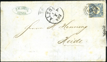 Stamp of German States » Schleswig-Holstein FIRST DAY USAGE

1864 Folded cover from Altona t