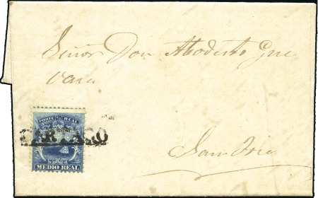Stamp of Costa Rica VERY EARLY USAGE

1863 Folded entire from Cartag