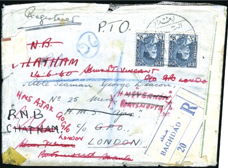 1940 WWII registered cover from Bagdad to sailor o