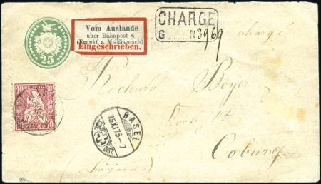 1873-74 25C grün Umschlag (innen mit starkem Abkla