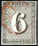Stamp of Switzerland / Schweiz » Kantonalmarken » Zürich 6Rp (Type V), waagrechte Untergrundlinien, mit rot