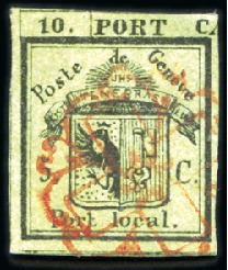 Stamp of Switzerland / Schweiz » Kantonalmarken » Genf Linke Hälfte Doppelgenf mit roter Genfer Rosette A