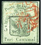Stamp of Switzerland / Schweiz » Kantonalmarken » Genf Grosser Adler dunkelgrün mit roter Genfer Rosette 