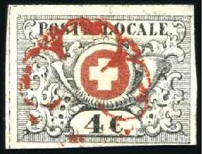 Stamp of Switzerland / Schweiz » "Waadt", "Neuenburg", "Winterthur" Waadt 4C mit Genfer Rosette AW Nr. 3 entwertet, in