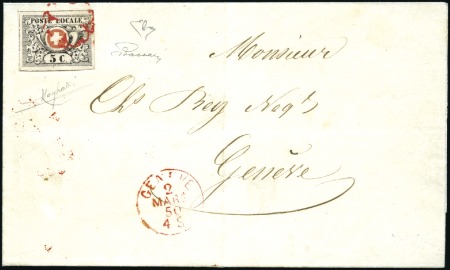 Stamp of Switzerland / Schweiz » "Waadt", "Neuenburg", "Winterthur" Waadt 5C mit Genfer Rosette AW Nr. 3 übergehend en