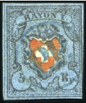 Stamp of Switzerland / Schweiz » Rayonmarken » Rayon I, dunkelblau mit Kreuzeinfassung Type 30 mit blauem P.P. im Kreis (AW Nr. 313) entw