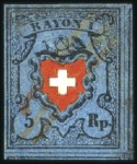Stamp of Switzerland / Schweiz » Rayonmarken » Rayon I, dunkelblau mit Kreuzeinfassung Type 13 mit roten Tintenstrichen entwertet, trotz 