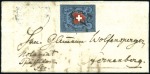 Stamp of Switzerland / Schweiz » Rayonmarken » Rayon I, dunkelblau mit Kreuzeinfassung Type 5 mit schwarzem P.P. entwertet auf Faltbrief 